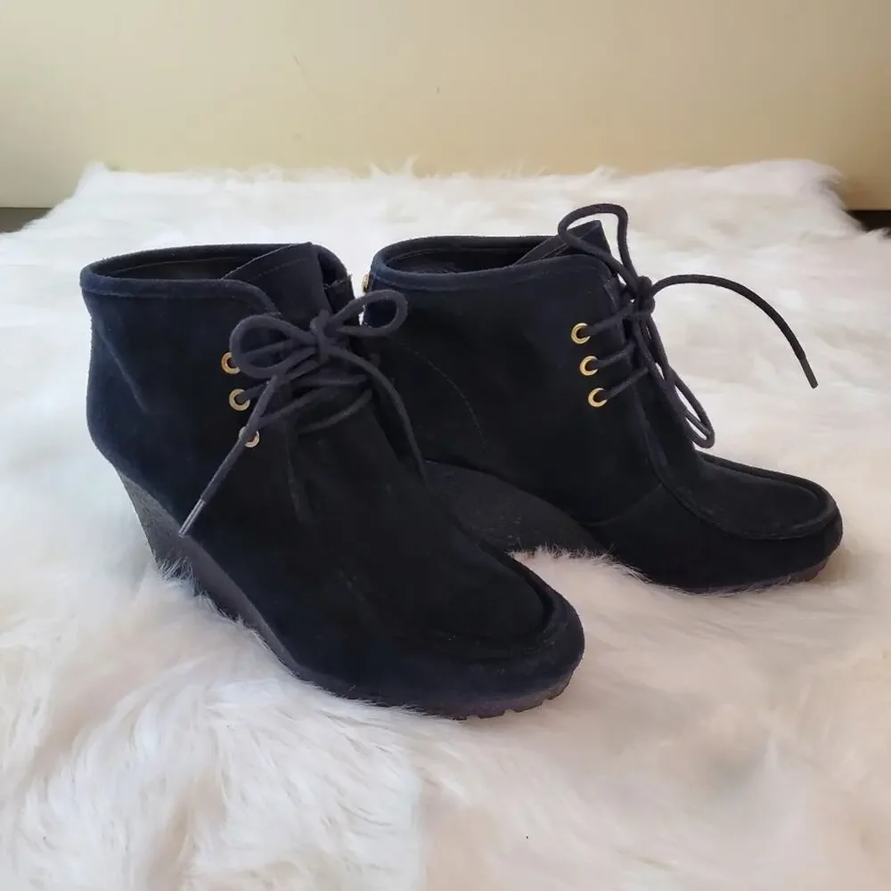 Michael Kors Size 9.5 $175 Rory Black Suede Wedge Moccasin Booties